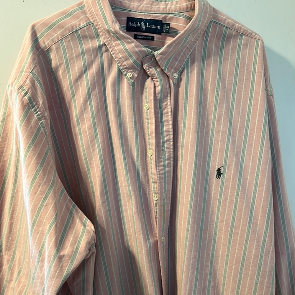 Ralph Lauren Pink and White Casual Button Down Shirt